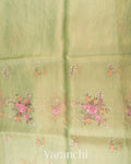 Lemon Green Floral Embroidered Ombre-Dyed Pure Tissue Kora Silk Saree