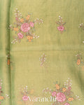 Lemon Green Floral Embroidered Ombre-Dyed Pure Tissue Kora Silk Saree