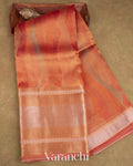 Burnt Orange Printed Pure Tissue Kora Silk Saree