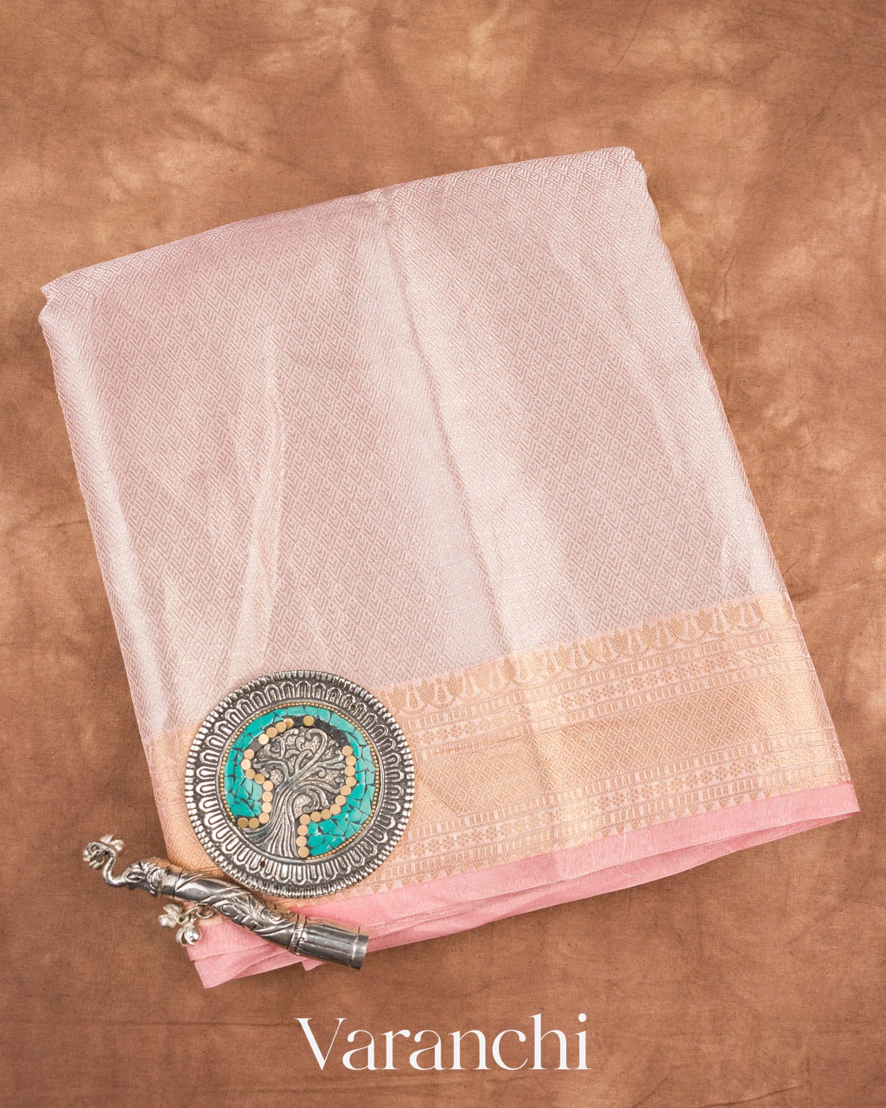 Rose Gold Brocade Pure Tissue Kora Silk Saree