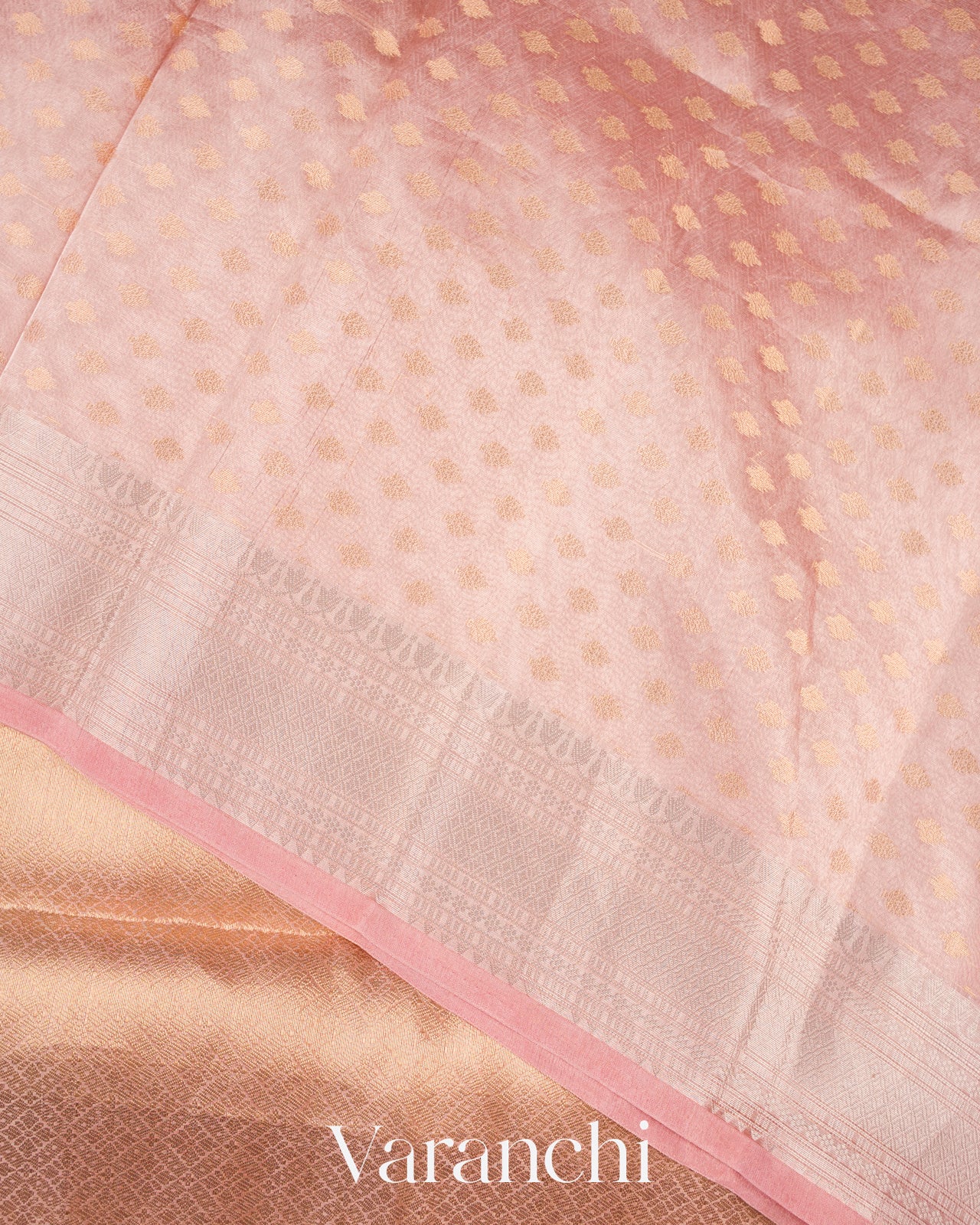 Rose Gold Brocade Pure Tissue Kora Silk Saree