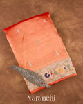 Rust Peach With Paithani Embroidery Pure Tissue Kora Silk Saree