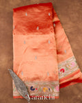 Rust Peach With Paithani Embroidery Pure Tissue Kora Silk Saree