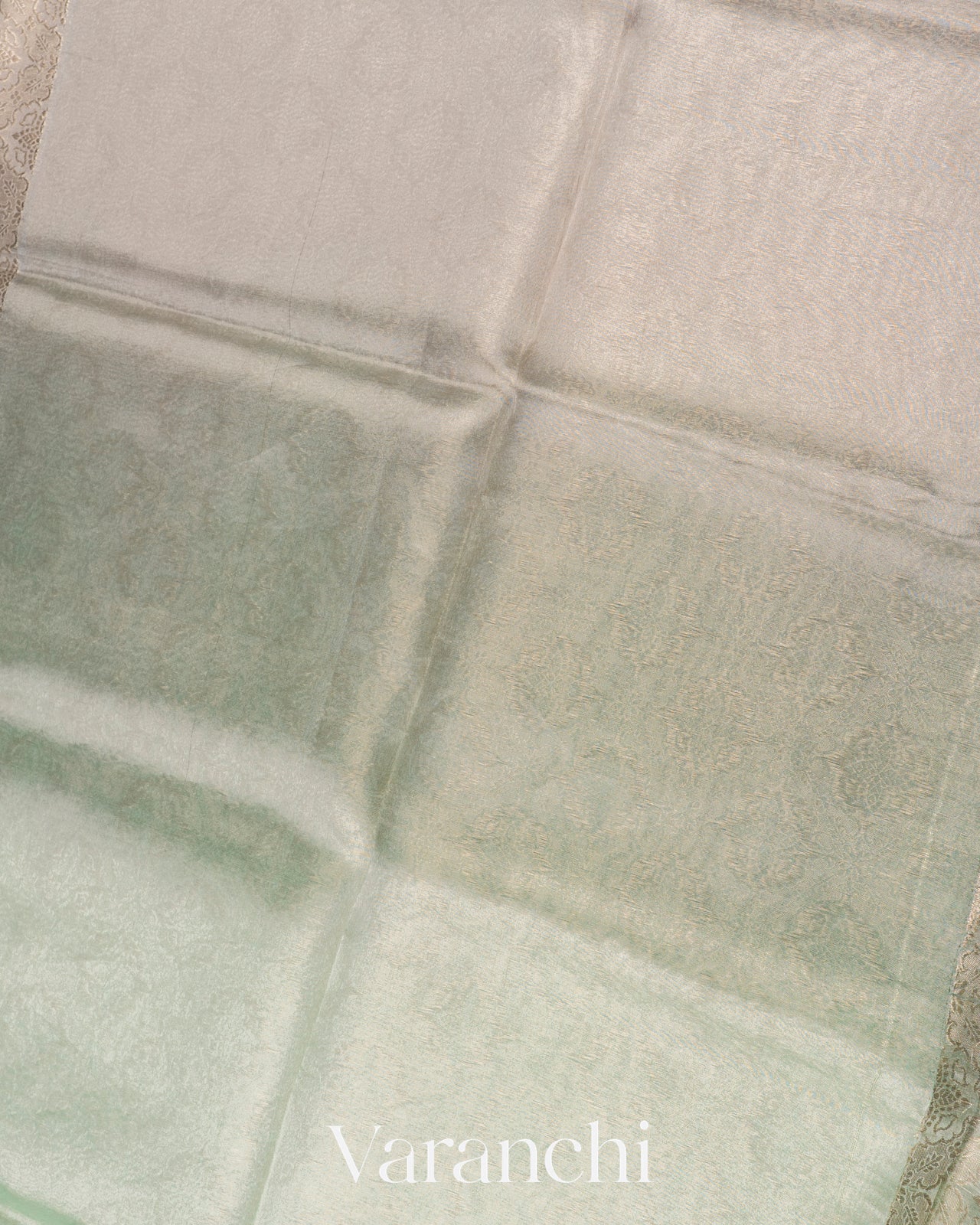 Sea Green And Grey Ombre Heavy Brocade Pure Tissue Kora Silk Saree