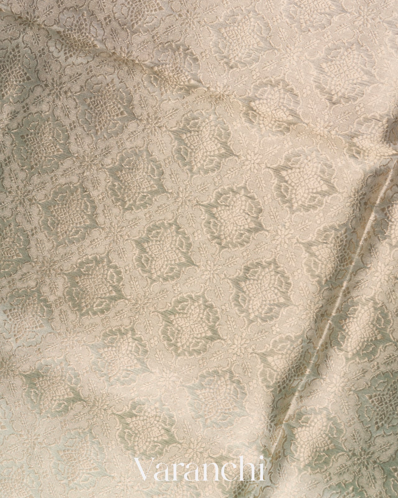 Sea Green And Grey Ombre Heavy Brocade Pure Tissue Kora Silk Saree