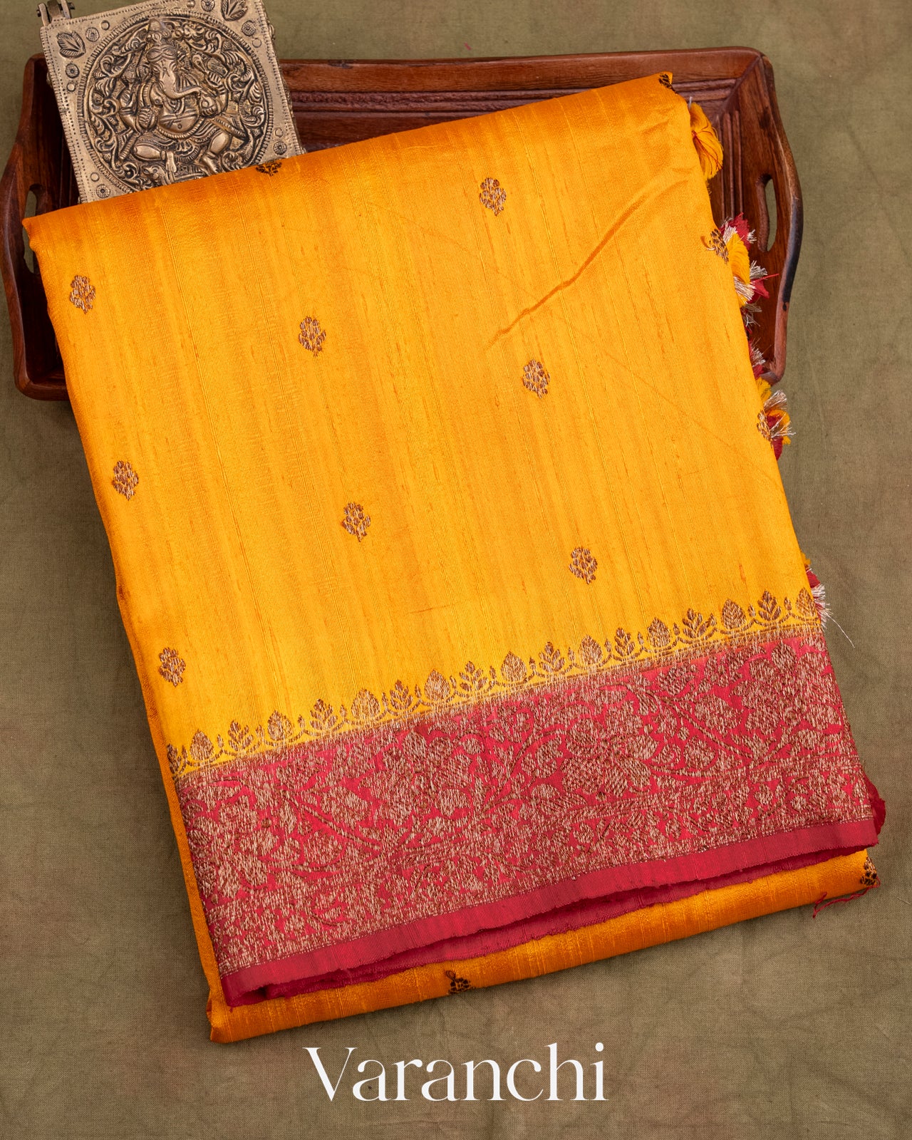 Turmeric Yellow Pure Raw Silk Handloom Saree