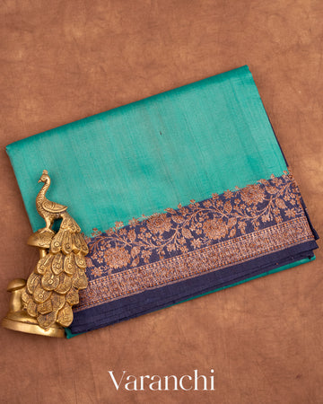 Turquoise Blue Pure Tussar Silk Handlooom Saree