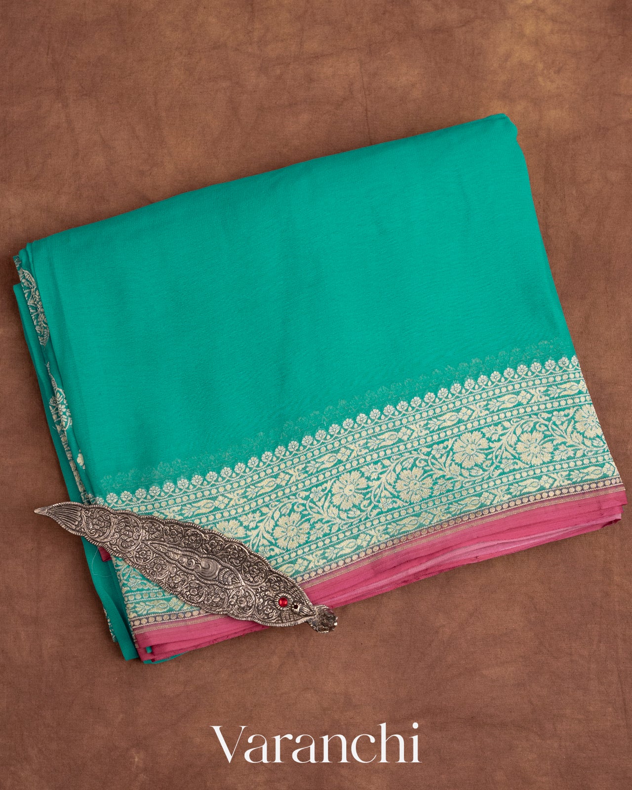 Turquoise Blue Pure Georgette Silk Saree