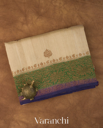 Soft Beige Pure Tussar Silk Handloom Saree