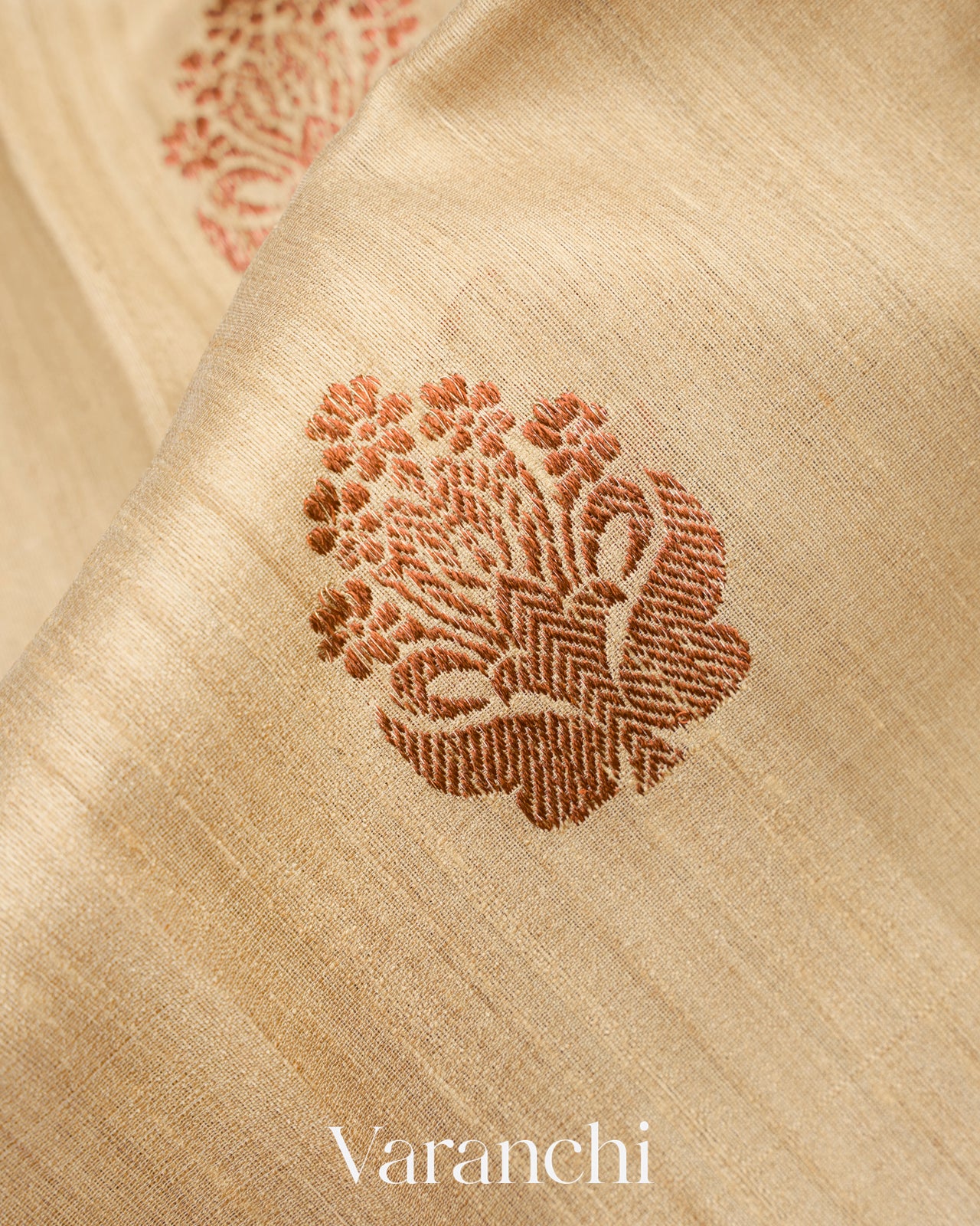 Beige Pure Tussar Silk Handloom Saree