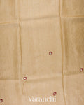 Sand Beige Mirror Hand-Embroidered Borderless Pure Tussar Silk Handloom Saree