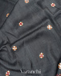 Black Mirror and Hand Katha Embroidered Pure Tussar Silk Handloom Saree
