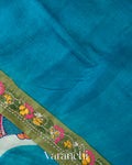 Peacock Blue  Embroidered Pure Tussar Silk Saree 