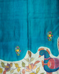 Peacock Blue  Embroidered Pure Tussar Silk Saree 