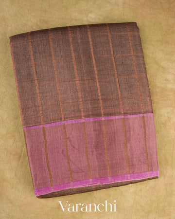 Cocoa Brown Checks Pure Tussar Silk Saree