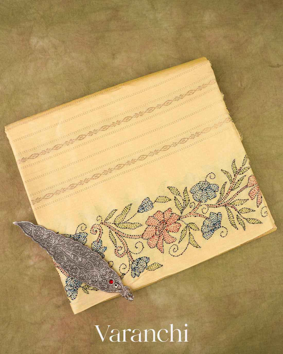 Butter Yellow Embroidered Pure Tussar Silk Saree