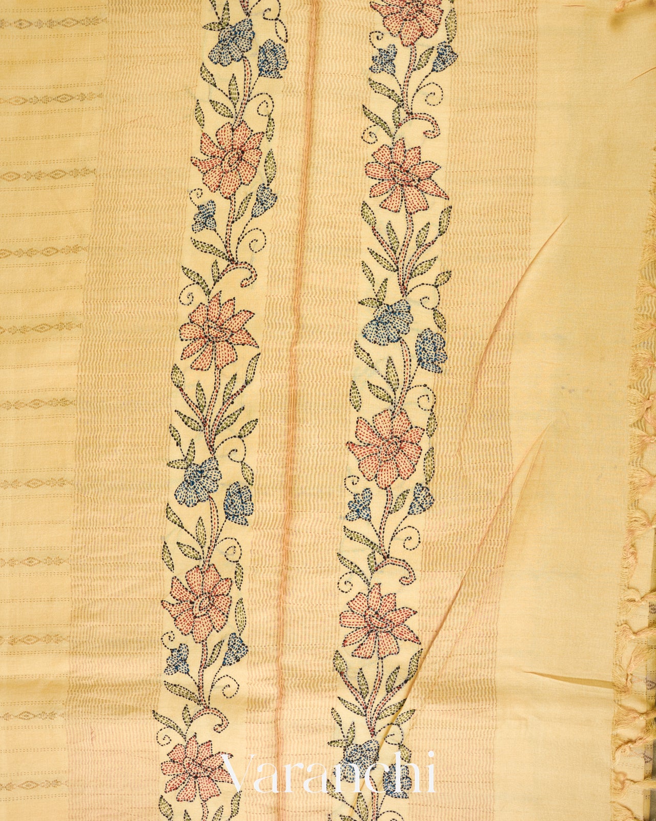 Butter Yellow Embroidered Pure Tussar Silk Saree