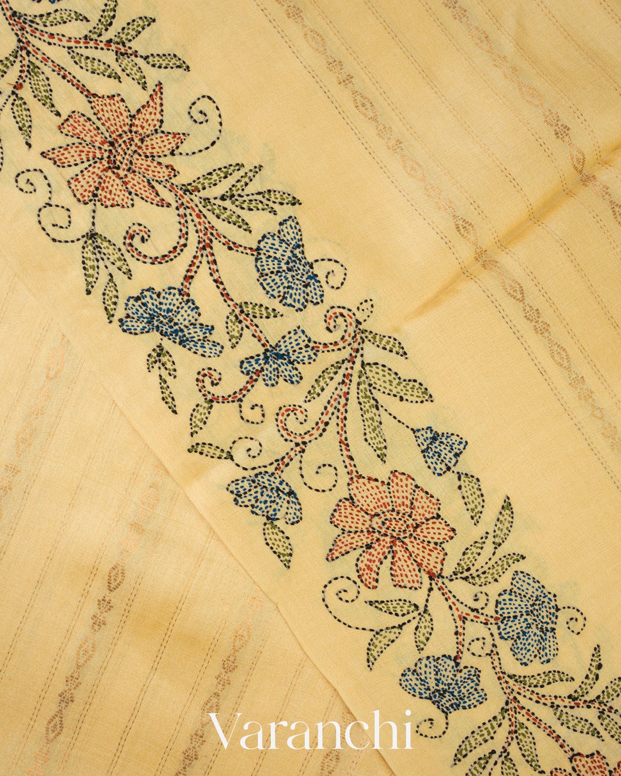 Butter Yellow Embroidered Pure Tussar Silk Saree