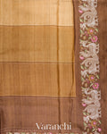 Honey Mustard Tissue Applique and Embroidery Pure Tussar Silk Saree