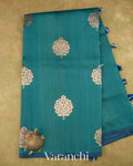 Peacock Teal Borderless Pure Tussar Silk Saree