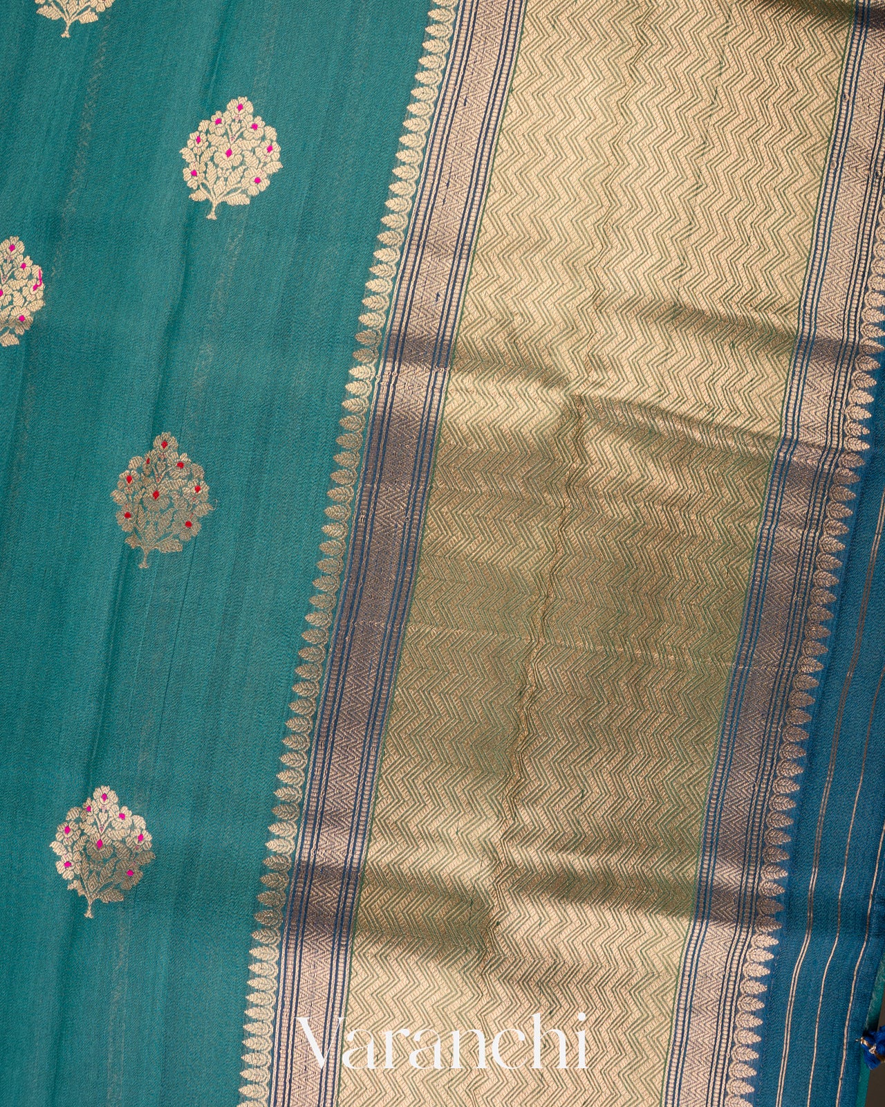 Peacock Teal Borderless Pure Tussar Silk Saree