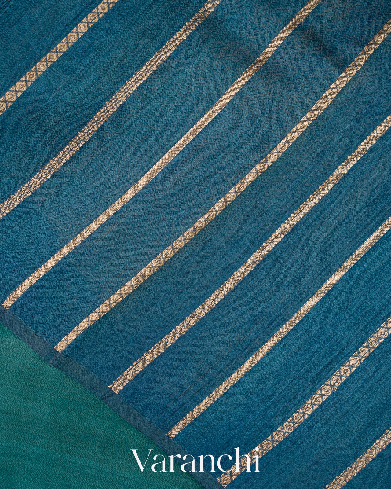 Peacock Teal Borderless Pure Tussar Silk Saree