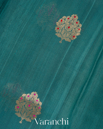 Peacock Teal Borderless Pure Tussar Silk Saree
