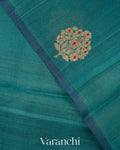 Peacock Teal Borderless Pure Tussar Silk Saree
