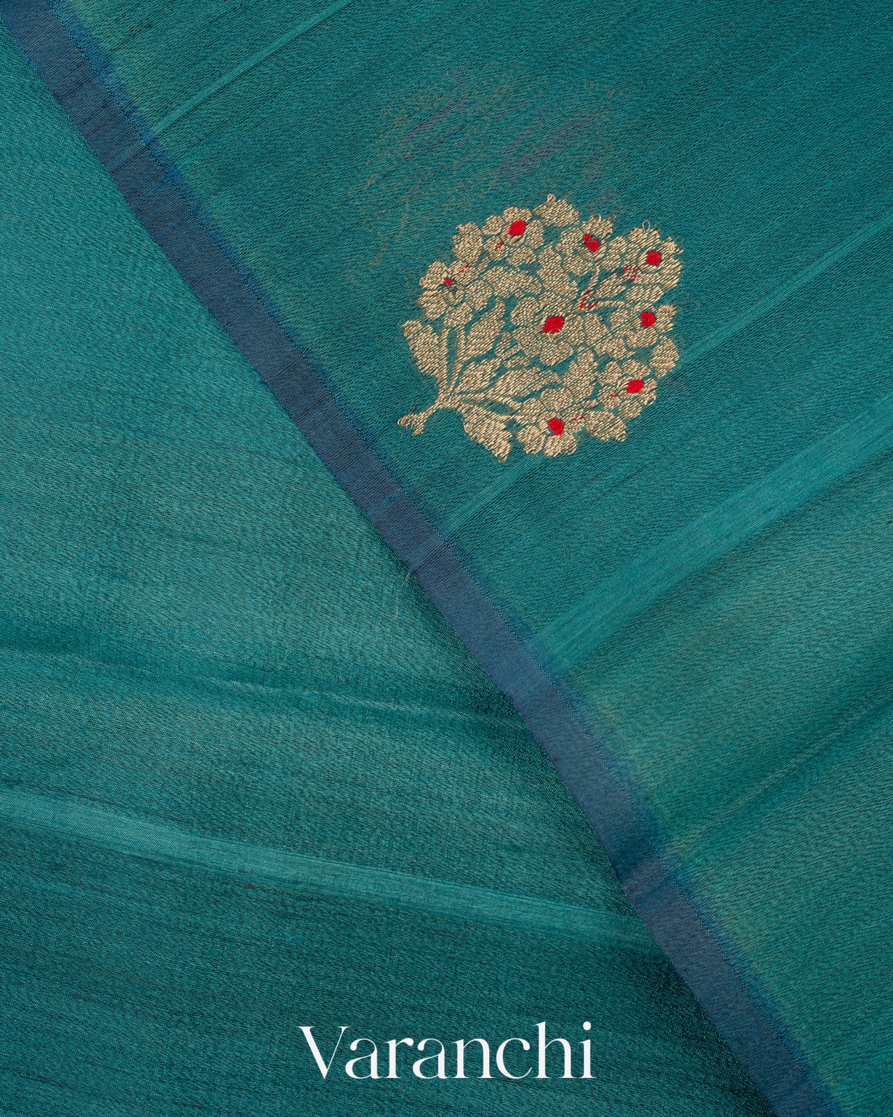 Peacock Teal Borderless Pure Tussar Silk Saree