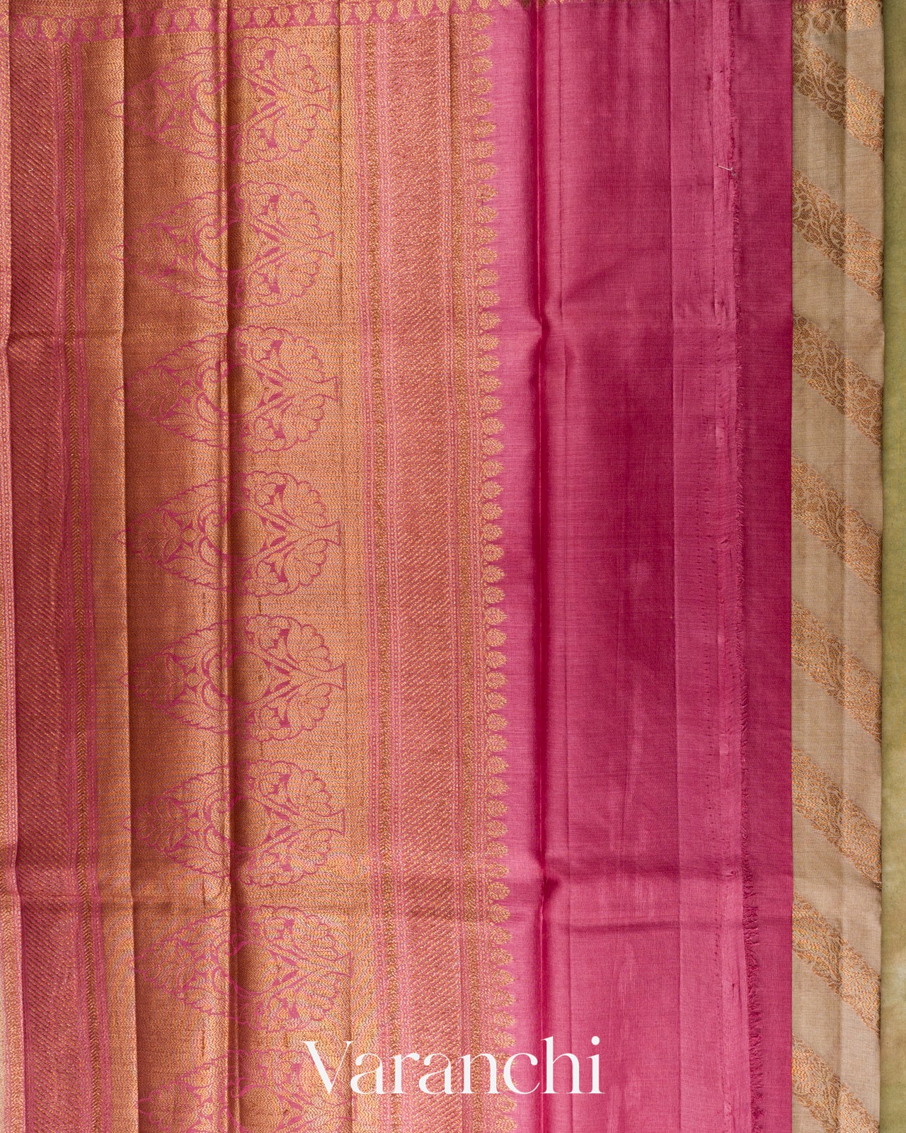 Beige Lehariya Pure Tussar Silk Saree