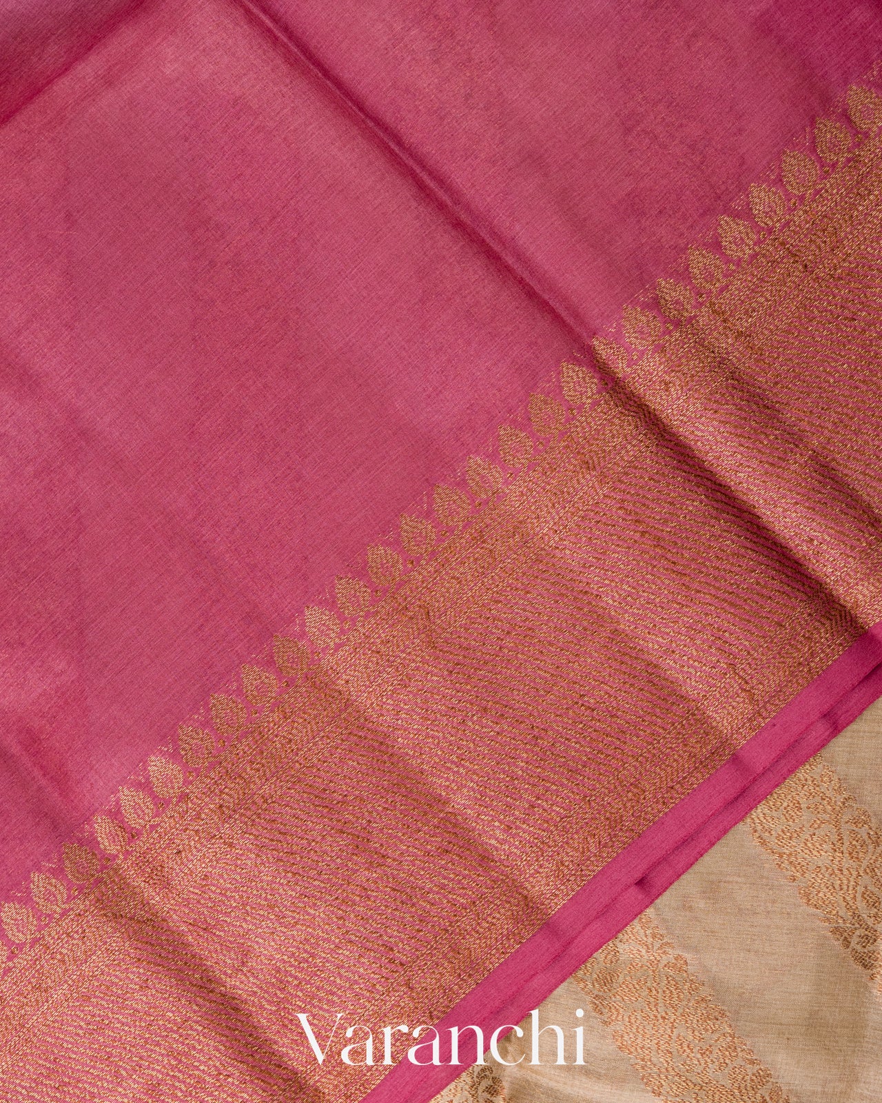 Beige Lehariya Pure Tussar Silk Saree