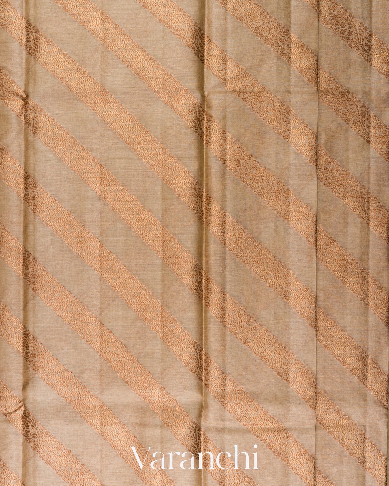 Beige Lehariya Pure Tussar Silk Saree