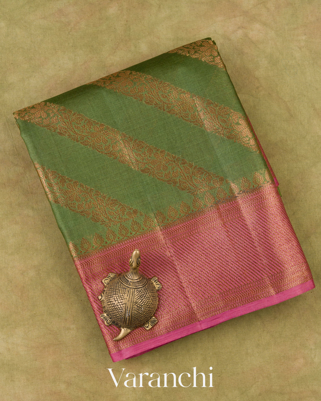 Olive Green Lehariya Pure Tussar Silk Saree