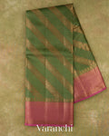Olive Green Lehariya Pure Tussar Silk Saree