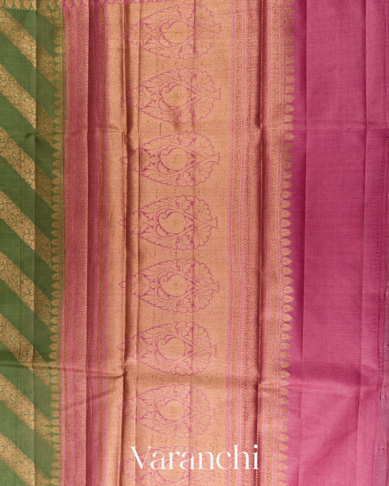 Olive Green Lehariya Pure Tussar Silk Saree