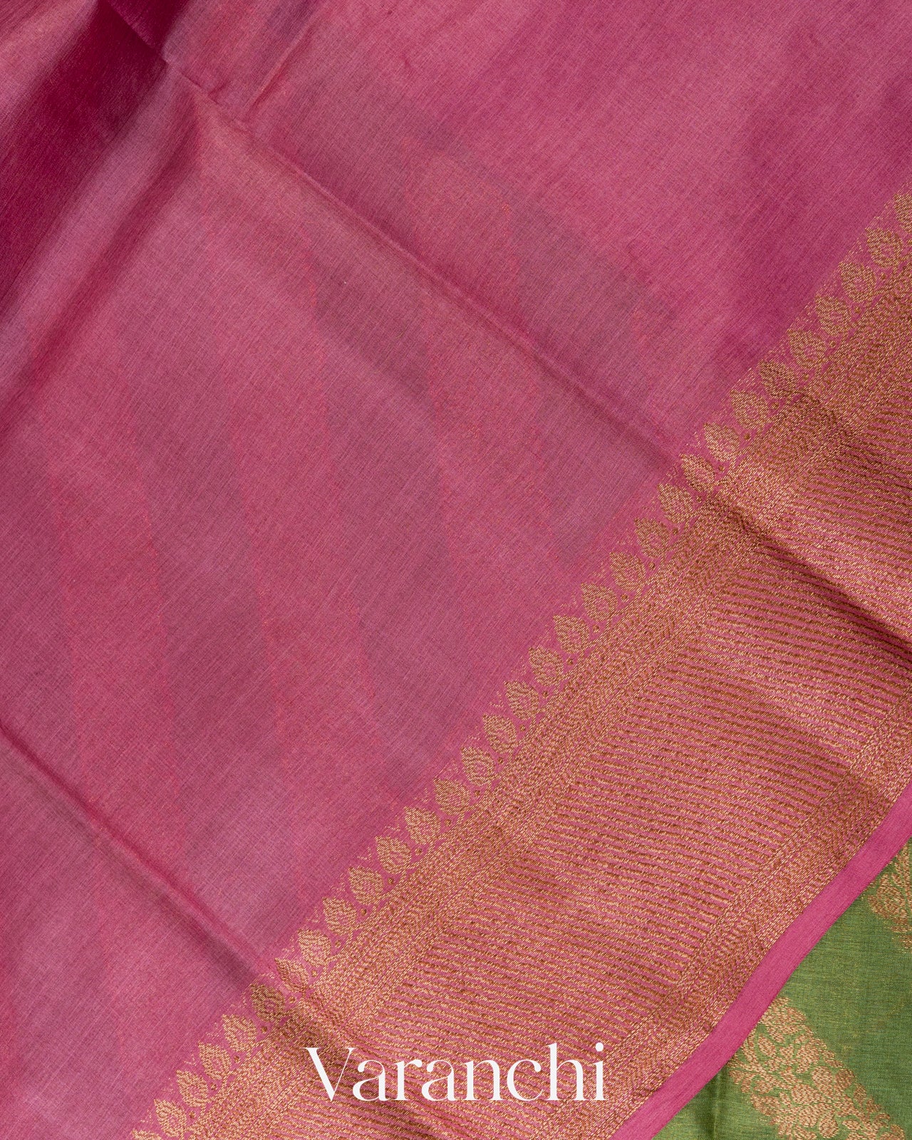 Olive Green Lehariya Pure Tussar Silk Saree