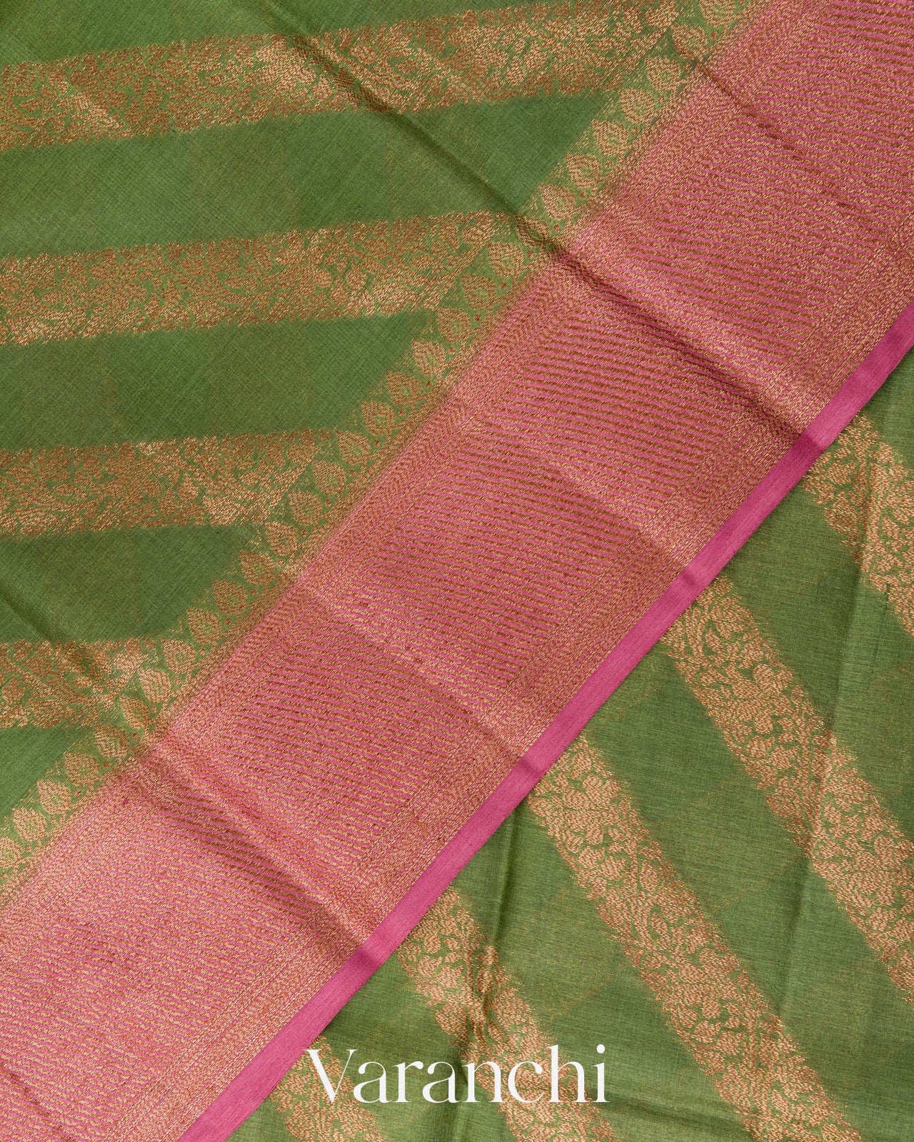 Olive Green Lehariya Pure Tussar Silk Saree