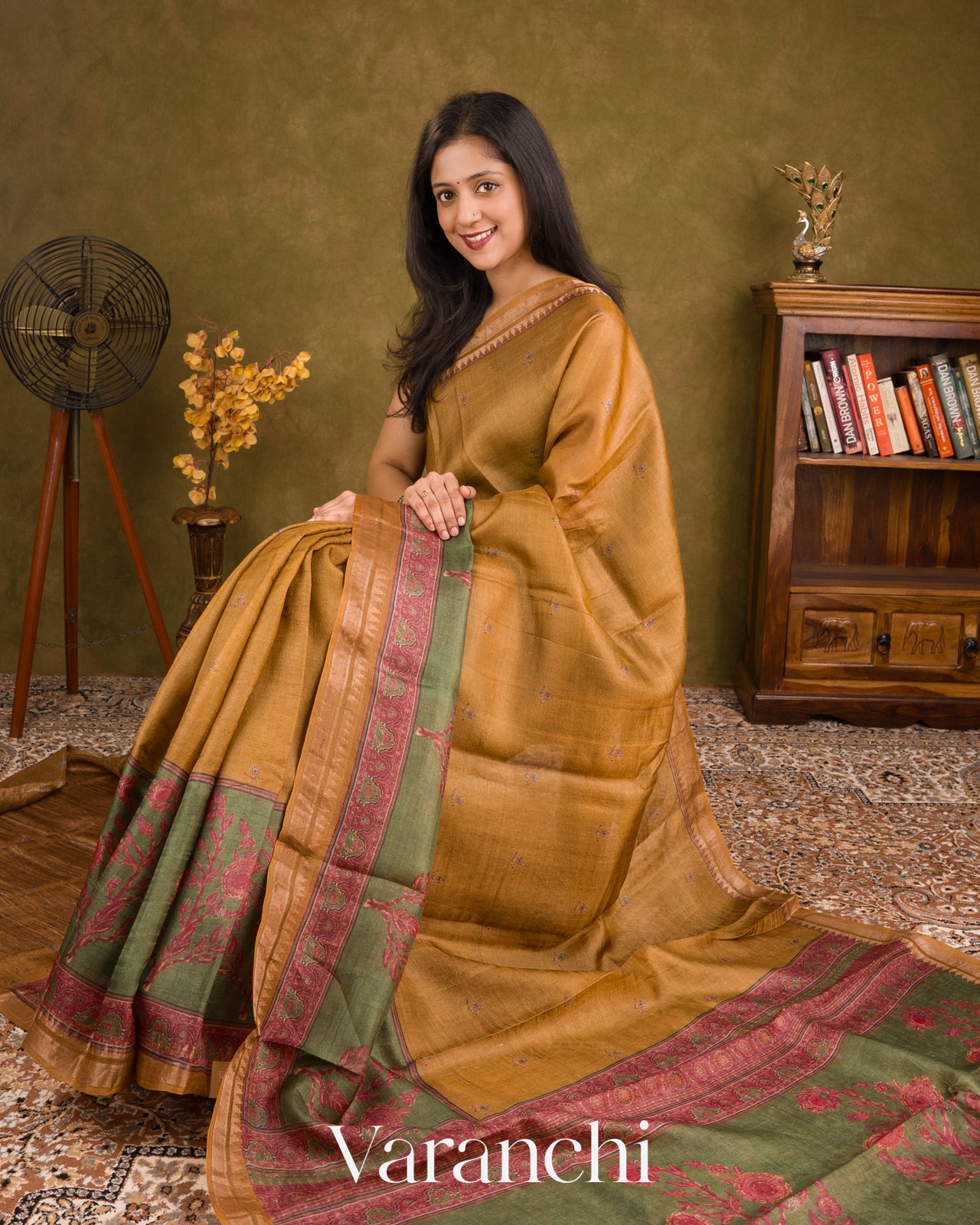 Honey-Brown Digital Printed Pure Tussar Silk Saree 