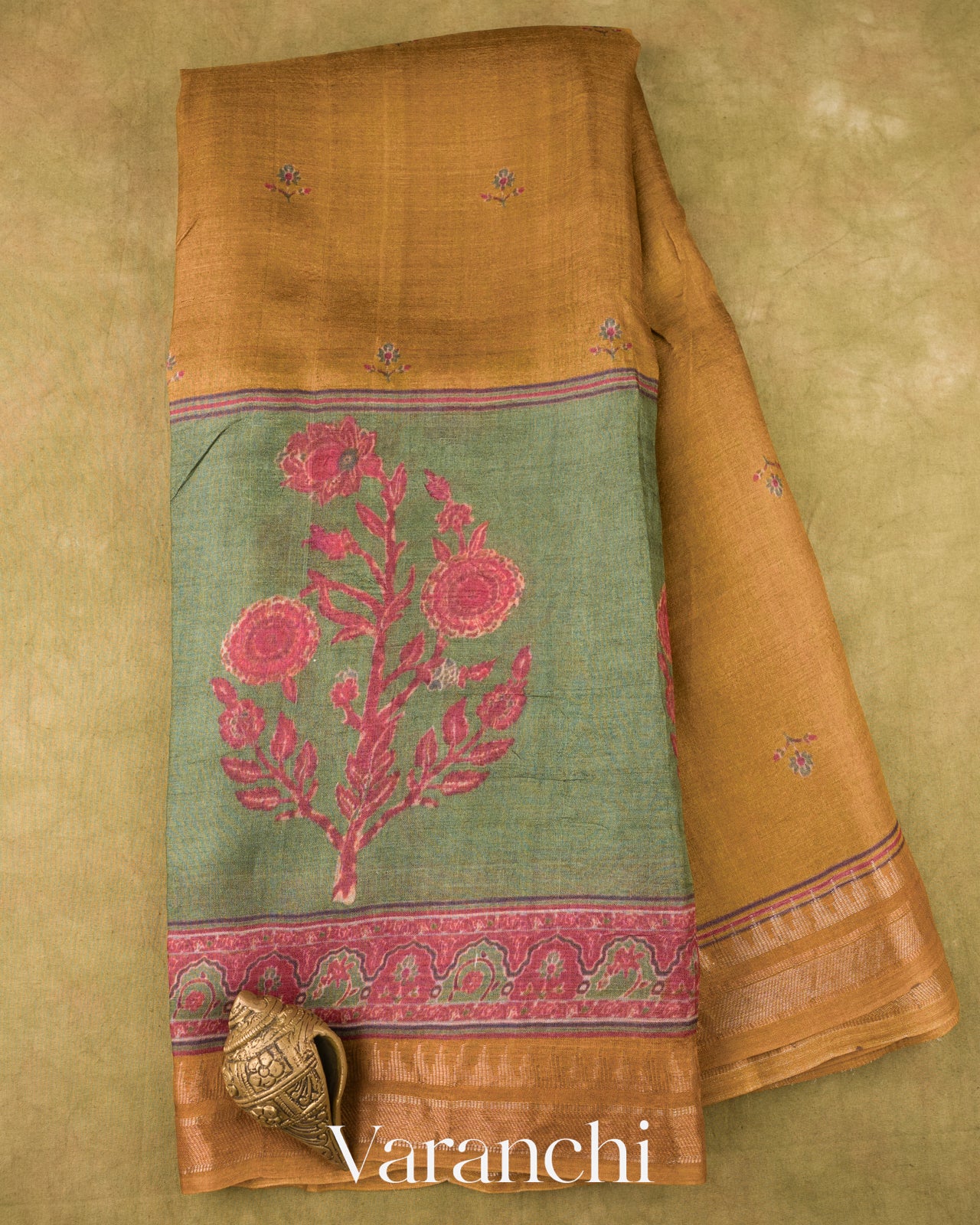 Honey-Brown Digital Printed Pure Tussar Silk Saree 