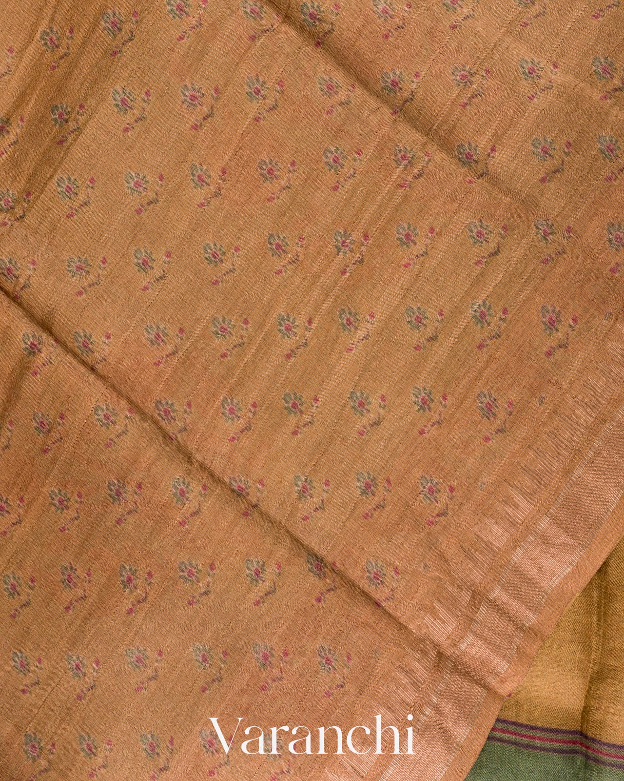 Honey-Brown Digital Printed Pure Tussar Silk Saree 