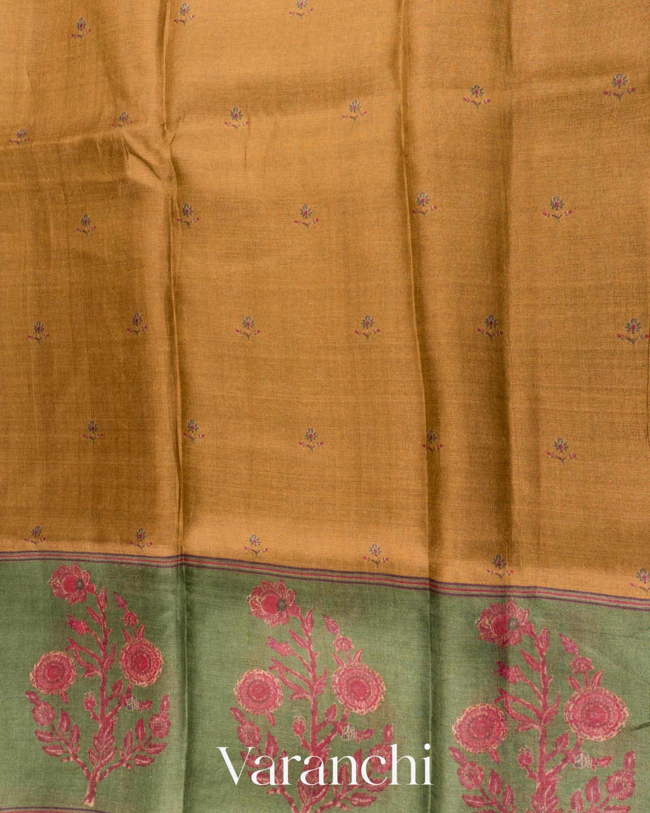 Honey-Brown Digital Printed Pure Tussar Silk Saree 