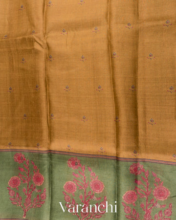 Honey-Brown Digital Printed Pure Tussar Silk Saree 