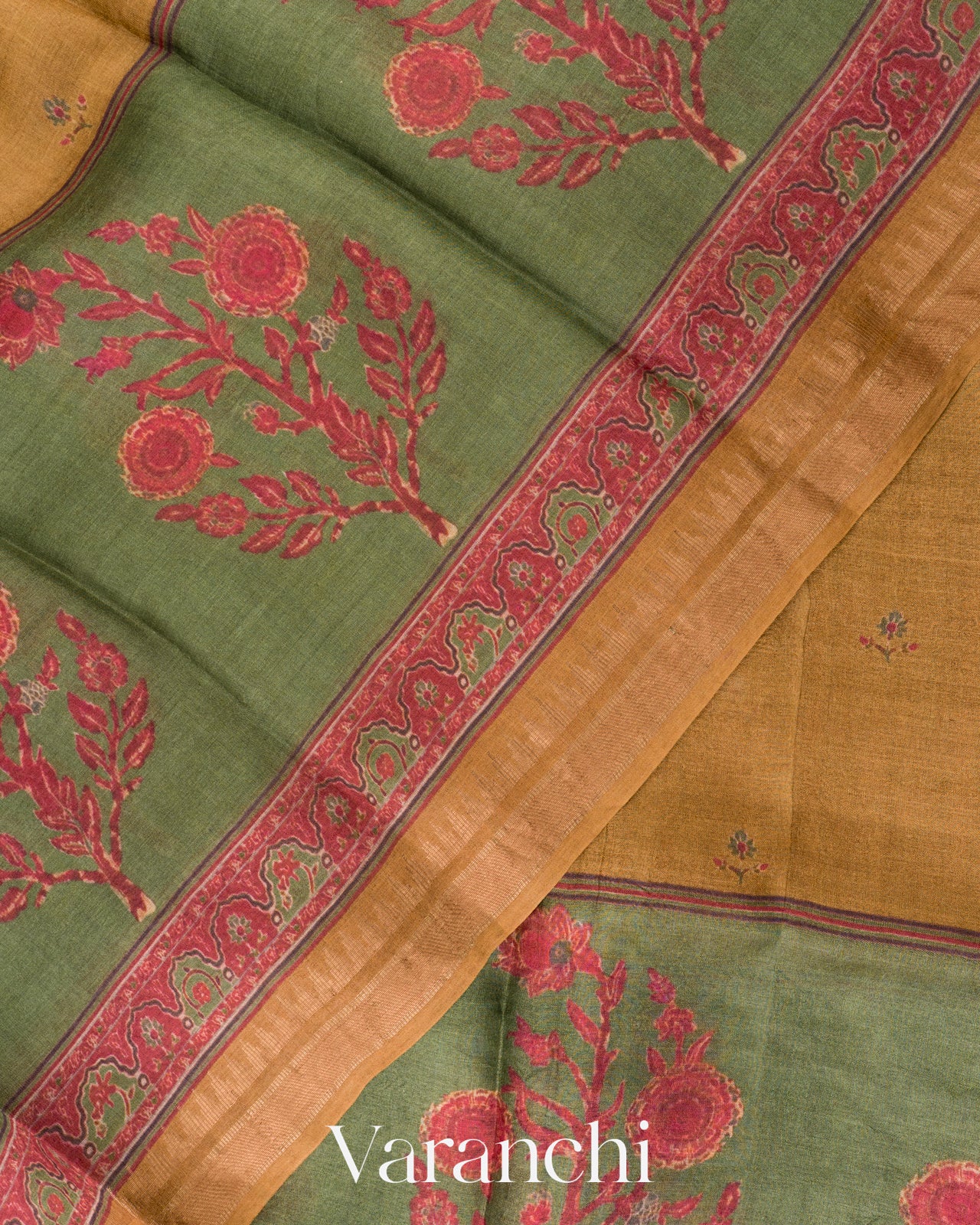 Honey-Brown Digital Printed Pure Tussar Silk Saree 