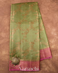 Olive Green Floral Jaal Pure Tussar Silk Saree