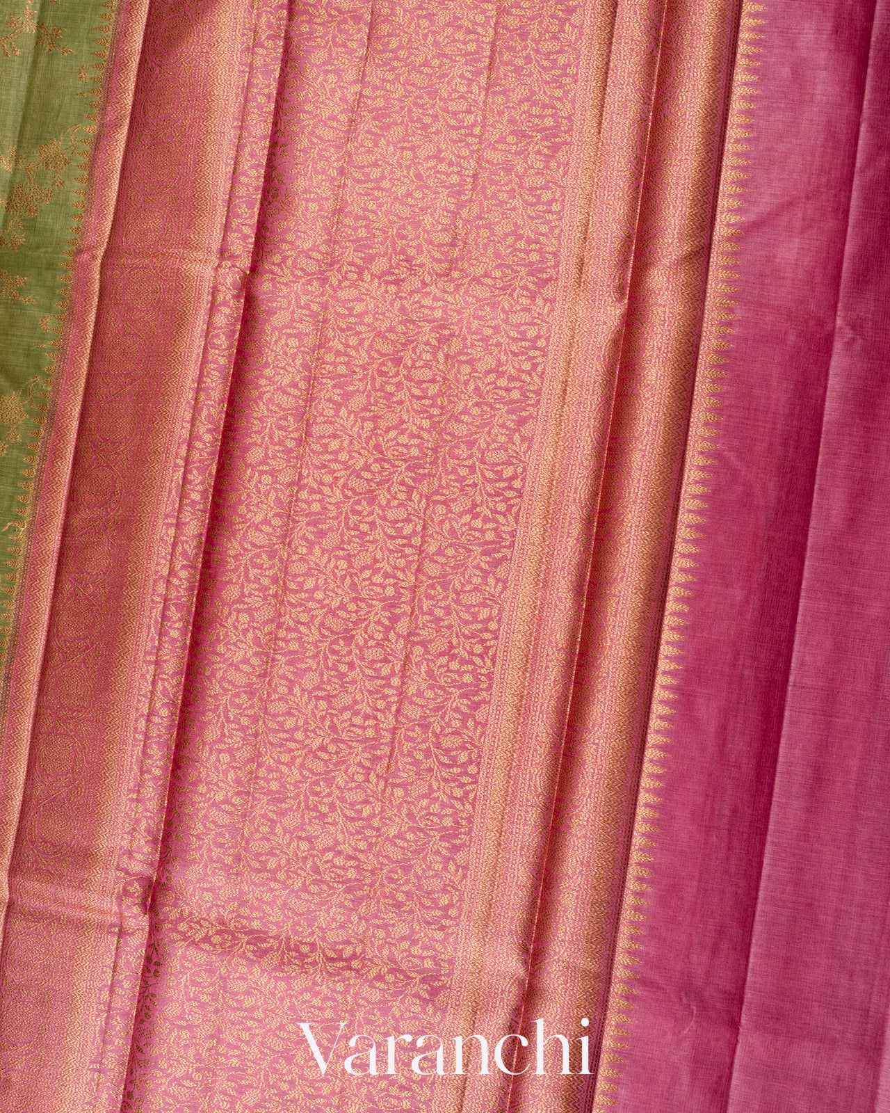 Olive Green Floral Jaal Pure Tussar Silk Saree