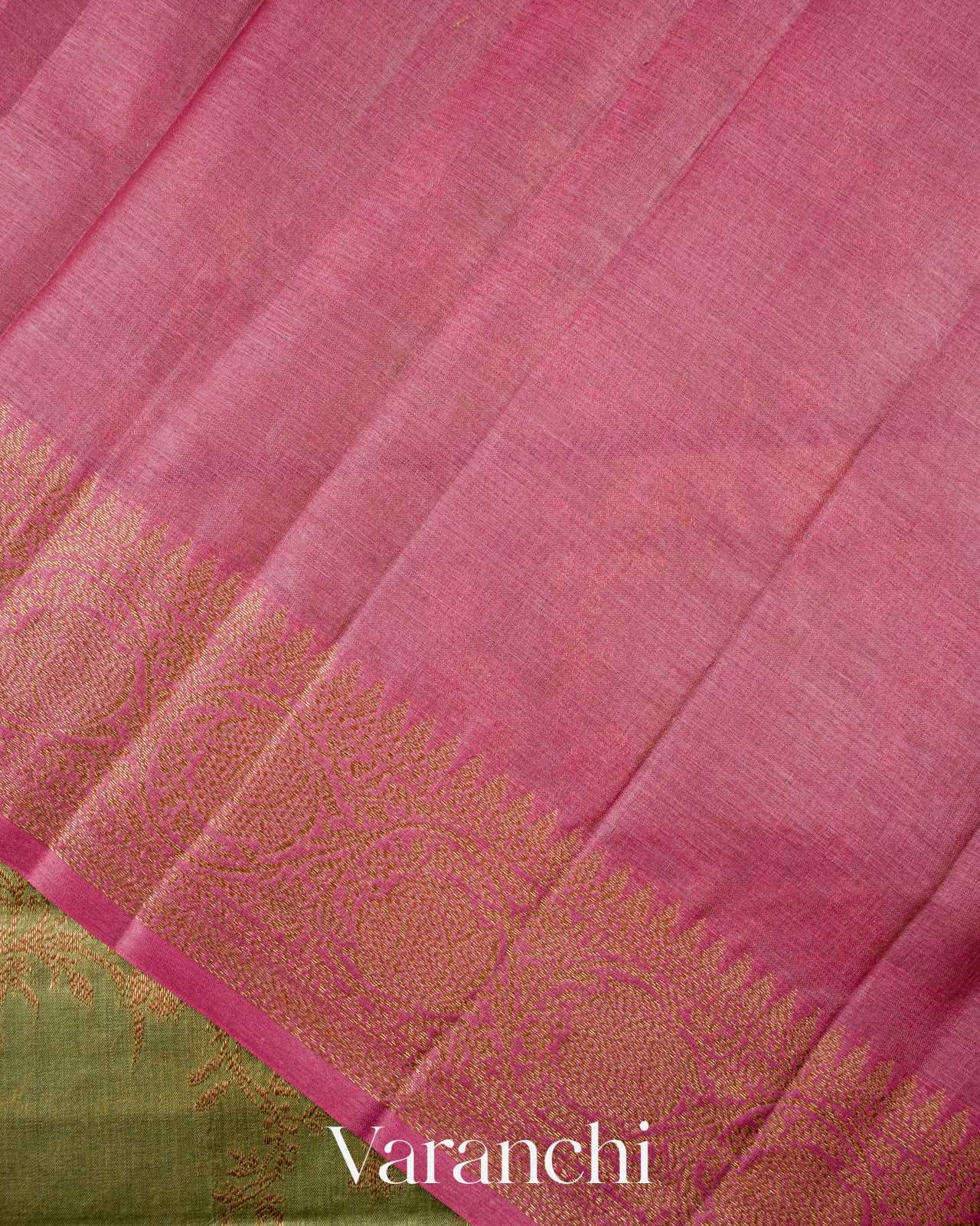 Olive Green Floral Jaal Pure Tussar Silk Saree