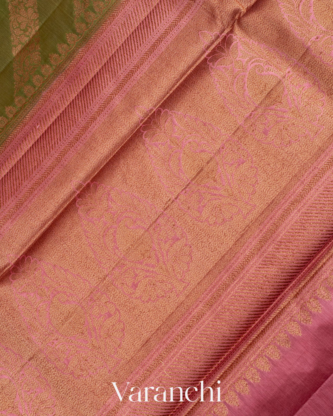 Olive Green Lehariya Pure Tussar Silk Saree