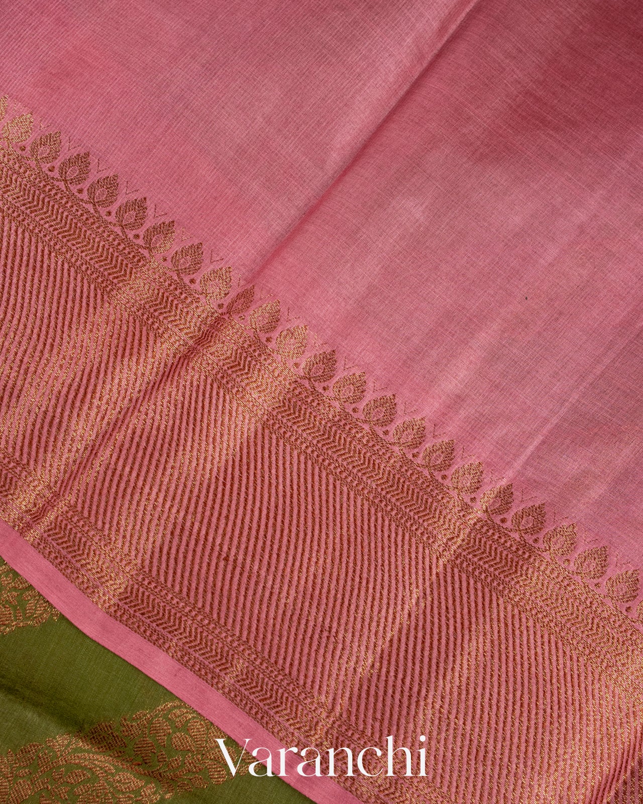Olive Green Lehariya Pure Tussar Silk Saree