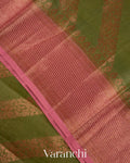 Olive Green Lehariya Pure Tussar Silk Saree