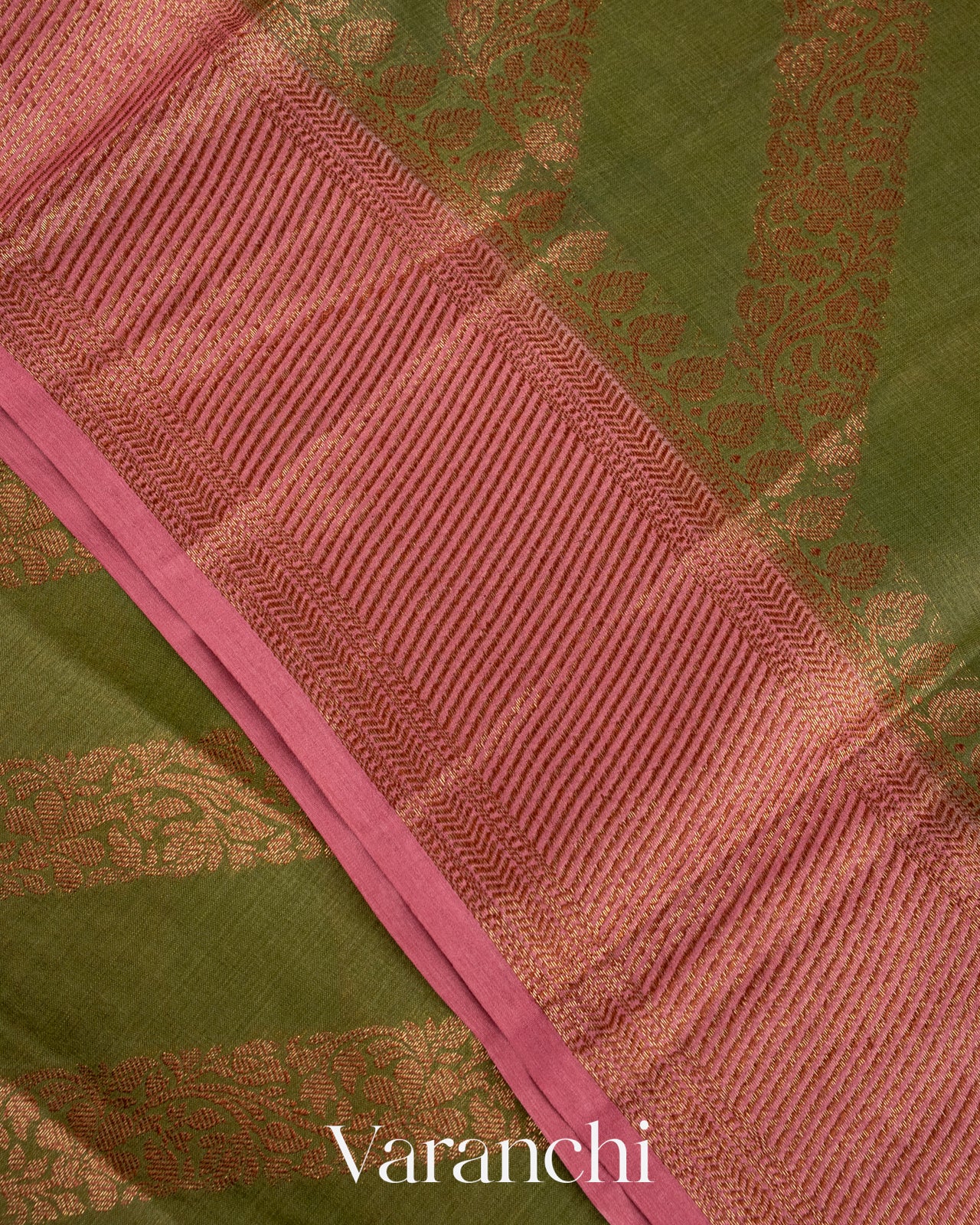 Olive Green Lehariya Pure Tussar Silk Saree